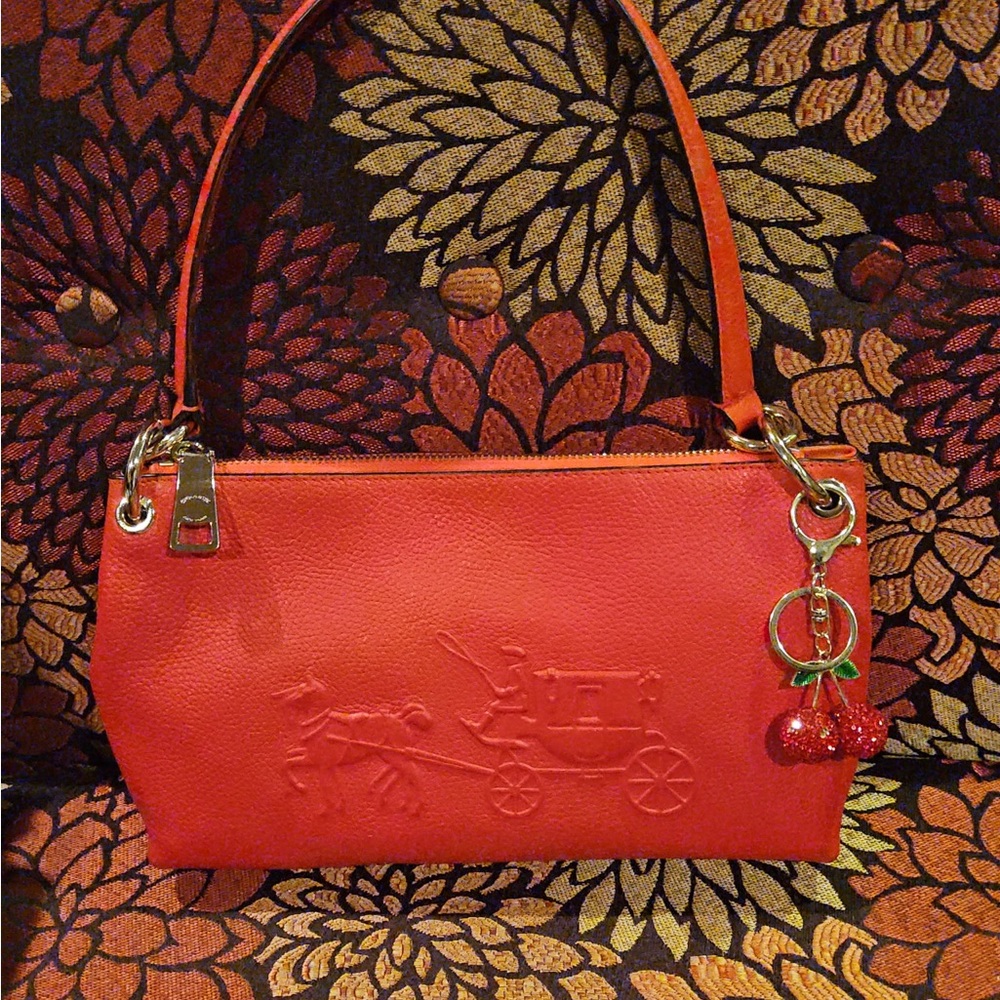 Coach Women’s Charley Red Leather Shoulder Bag with Cherry Charm
